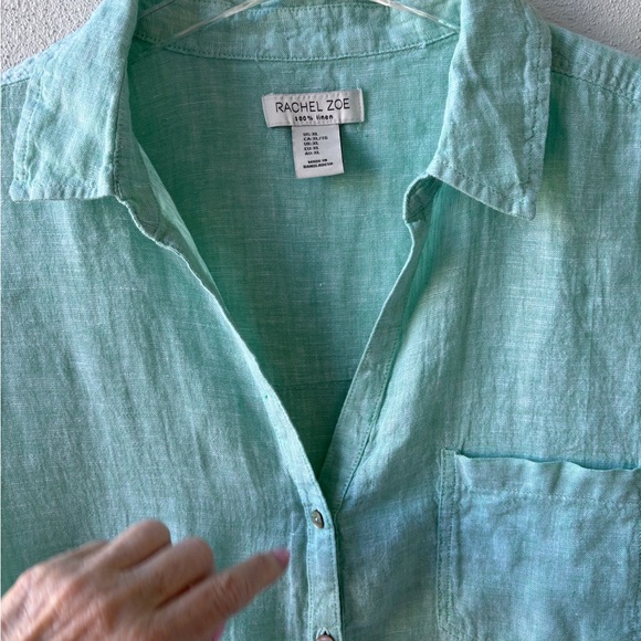 Rachel Zoe XL Linen Mint Green Button Up Top Beach Vacation Lightweight Boxy - Picture 4 of 11